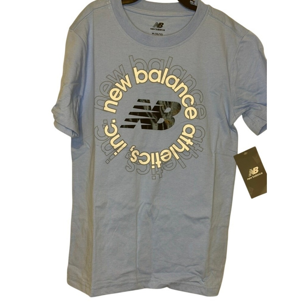 New Balance Kids Athletic T-Shirt Size M 10 12 Light Blue Logo Short Sleeve NWT